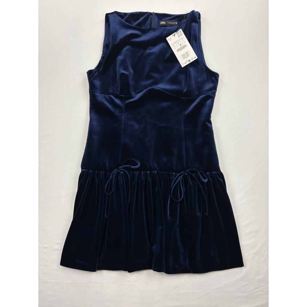 NWT ZARA Blue Velvet Mini Dress. Women's Size Large Homecoming Wedding